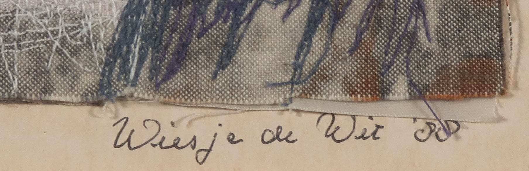 Wiesje de Wit - Collage van gestikt textiel, Clown - Ingelijst kopen? Bied vanaf 40!