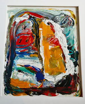 Gerriet Postma - bekend Fries expressionist - "dik in de verf" abstract olieverf - mooi ingelijst kopen? Bied vanaf 178!