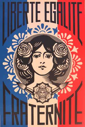 Shepard Fairey - LIBERTÉ, ÉGALITÉ, FRATERNITÉ - gesigneerd verkocht voor € 1!
