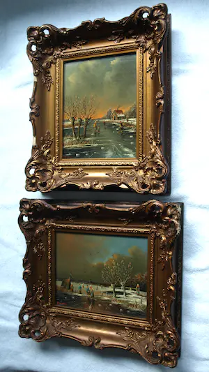 Hendrik Breedveld - (1918-1999) – 2x Olieverf op paneel , 2 Winterlandschappen - ingelijst kopen? Bied vanaf 1!