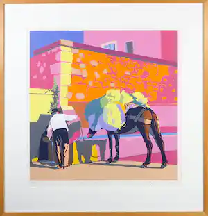 Marco Kooiman - Zeefdruk, Man and Mule at fountain - Ingelijst vendu pour 54€ !