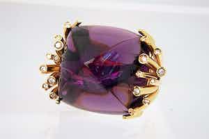 1262 - Vintage Falcinelli Italië goud & diamanten Ring met grote Amethist verkocht voor € 1180!