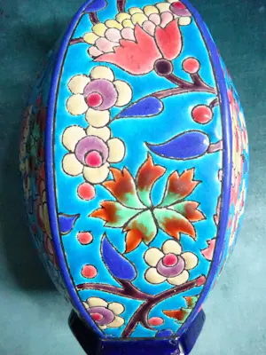 Emaux de Longwy - kleurijke floraal gedecoreerde cloisonne vaas kopen? Bied vanaf 95!