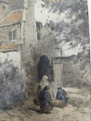 Johannes Josephus Garjeanne - Dorpsgezicht met vrouw en kind kopen? Bied vanaf 1!