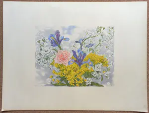 Edgar Fernhout - Bouquet met irissen, litho - Gratis verzending! kopen? Bied vanaf 50!