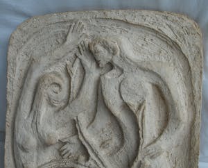 Klaas Pijlman - Plaquette van witte Chamotte / Aardewerk – Adam & Eva - ca. 1970 kopen? Bied vanaf 1!