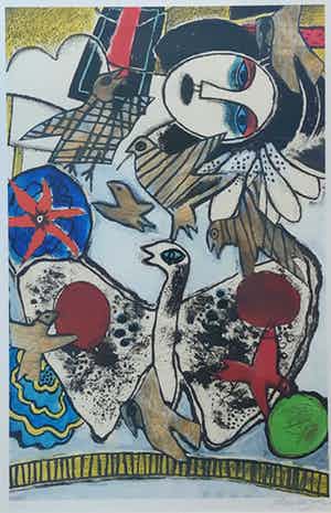 Corneille - "L 'Oiseau Papillon" - Grote, fraai ingelijste zeefdruk uit 2002 verkocht voor € 275!