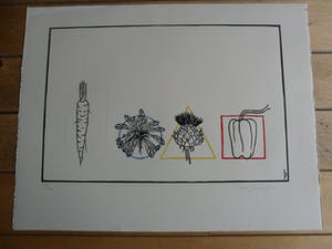 Pieter Becks - Kleurenhoutsnede. Titel: fruit en groente. kopen? Bied vanaf 35!
