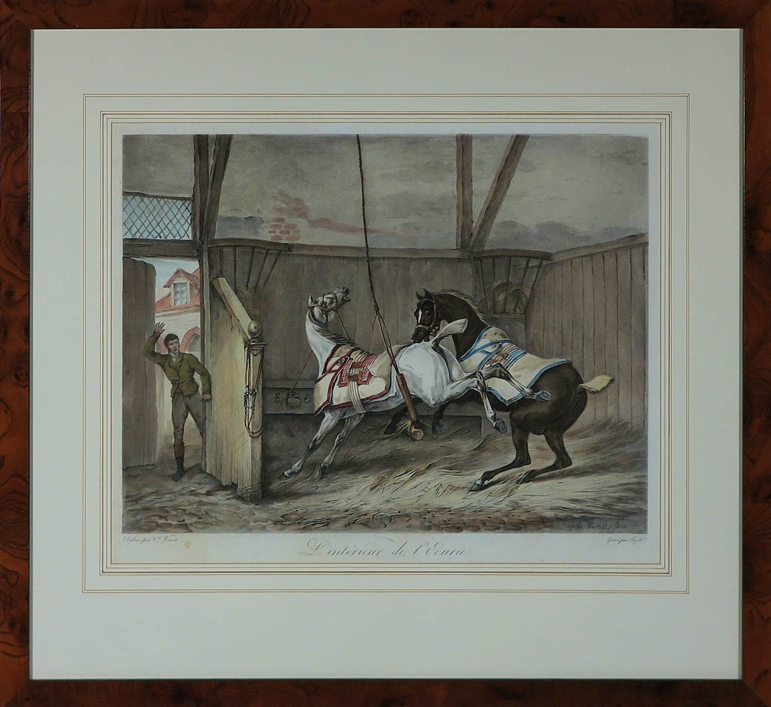 Carle Vernet - gegraveerd door Fazet, L'intérieur de l'Ecurie - Ingelijst kopen? Bied vanaf 50!
