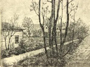 Wim van der Meij - Fietser op verlaten pad met bomenrij kopen? Bied vanaf 20!