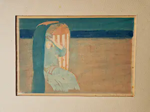 Otto B. de Kat - Unieke (7 exemplaren bekend) Linoleumsnede "vrouw aan het strand" gesigneerd kopen? Bied vanaf 58!