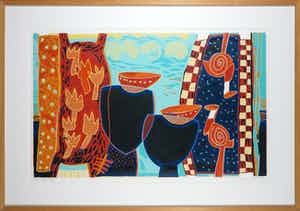 Diana van Hal - Linosnede, Birds - Ingelijst (Groot) verkocht voor € 40!