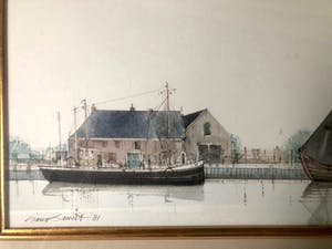 Ciano Siewert - Aangemeerde boten in een vaart - Aquarel, Ingelijst kopen? Bied vanaf 450!