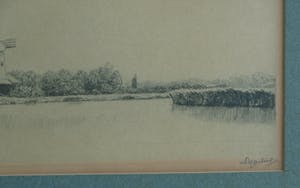 Dirk Harting - Ets , Houtzaagmolen “De Eenhoorn”, Haarlem – gesigneerd & ingelijst – ca 1935 kopen? Bied vanaf 25!