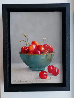 Marian van der Sanden - 2x stilleven Schaaltje kersen en schaaltje peren kopen? Bied vanaf 320!
