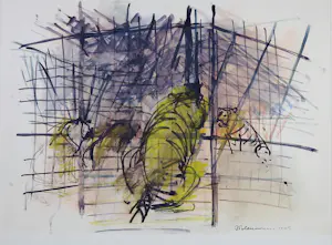 Peter Polderman - Aquarel op papier, Tijgers bij Boltini - Ingelijst kopen? Bied vanaf 50!