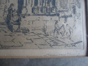 Martin van Waning - Ets met de ingang van een kathedraal. kopen? Bied vanaf 20!