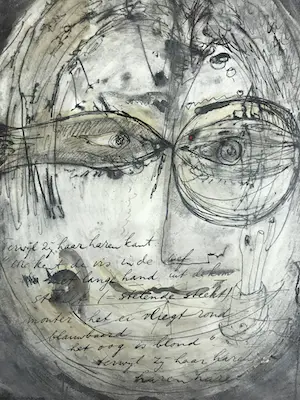 Nico Verhoeven - Unieke aquarel, gemengde techniek - "Terwijl ze haar haren kamt..." kopen? Bied vanaf 1!