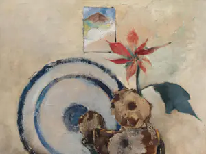 Germ de Jong - Stilleven met bloemen en bord (groot) kopen? Bied vanaf 675!