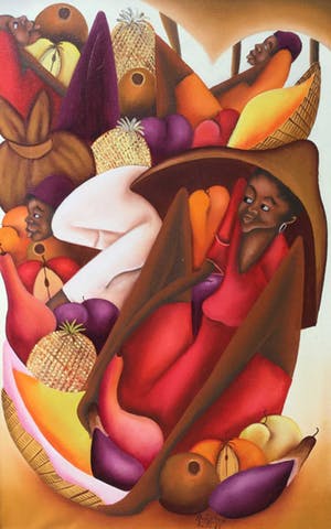 Niet of onleesbaar gesigneerd - C4125-11 - Mensen omringd door fruit kopen? Bied vanaf 10!