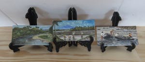 Niet of onleesbaar gesigneerd - Drieluik miniatuur schilderijtjes Indisch Landschap kopen? Bied vanaf 10!