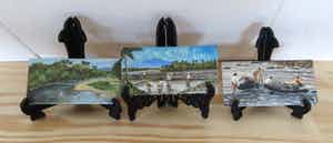 Niet of onleesbaar gesigneerd - Drieluik miniatuur schilderijtjes Indisch Landschap verkocht voor € 10!