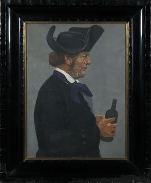 Fritz Schnitzler - Olieverf op papier, Man met fles - Ingelijst kopen? Bied vanaf 1!