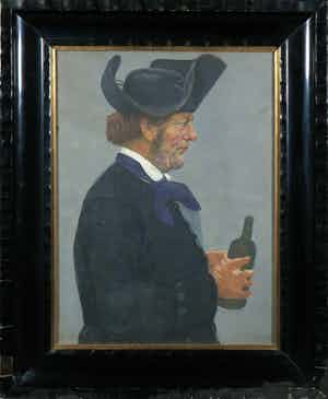 Fritz Schnitzler - Olieverf op papier, Man met fles - Ingelijst verkocht voor € 1!