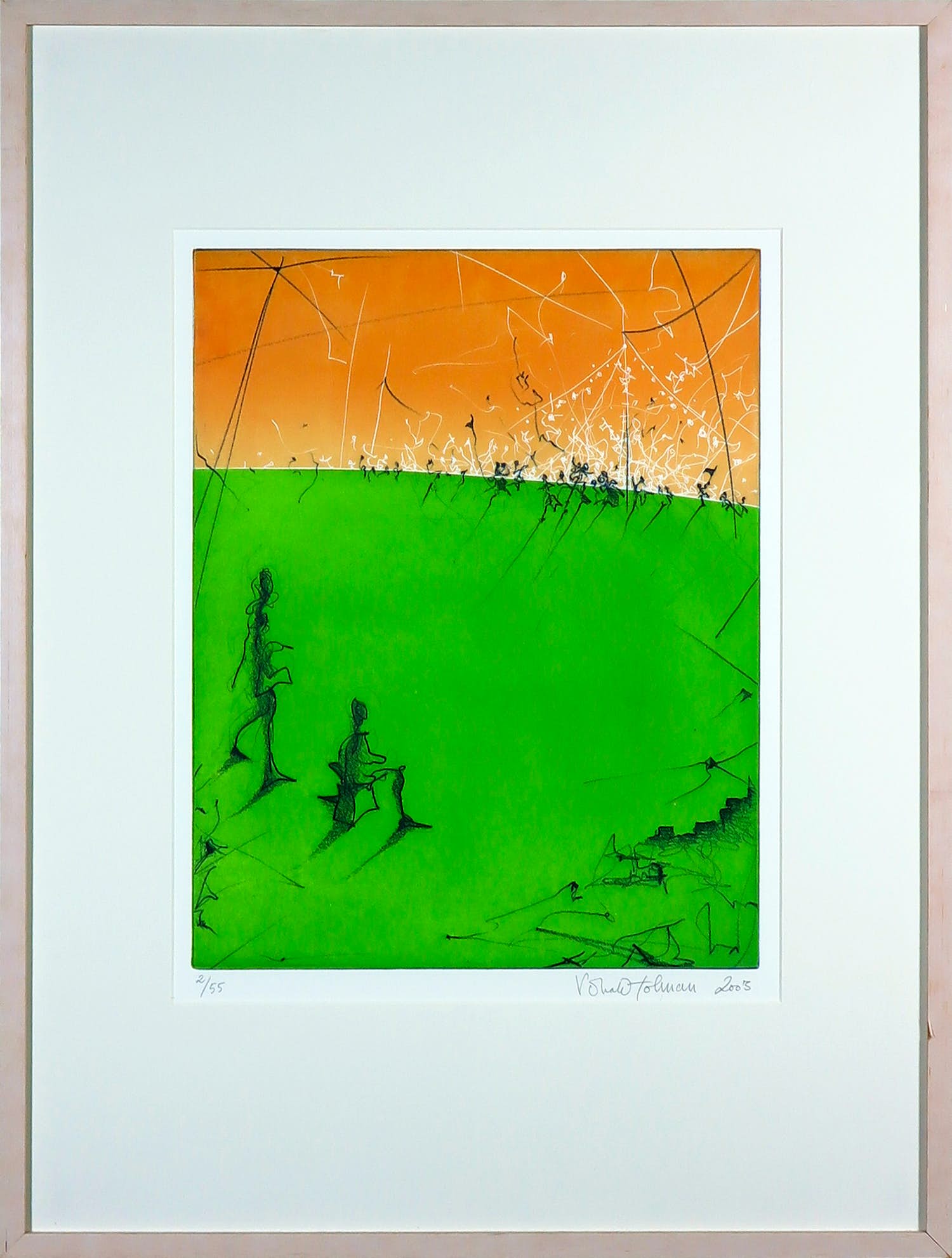 Ronald Tolman - Ets en aquatint, Feest in de verte - Ingelijst verkocht voor € 80!