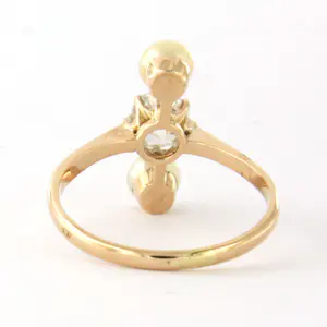 14k geel gouden ring bezet parel en old mine cut diamant tot 0.80ct kopen? Bied vanaf 610!