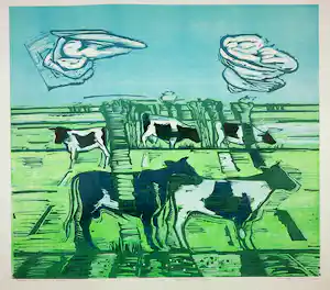 Henk Scholten - Linosnede, Landschap met koeien verkauft für € 40!
