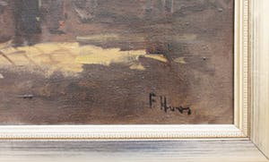 Frans Hoos - groot schilderij - 'Stadsgezicht' - IN PRIJS VERLAAGD! kopen? Bied vanaf 275!