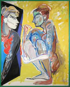 Cora van Vliet - Olieverf op doek, Adrenaline lässt das Blut kochen - Ingelijst (Zeer Groot) verkocht voor € 1!