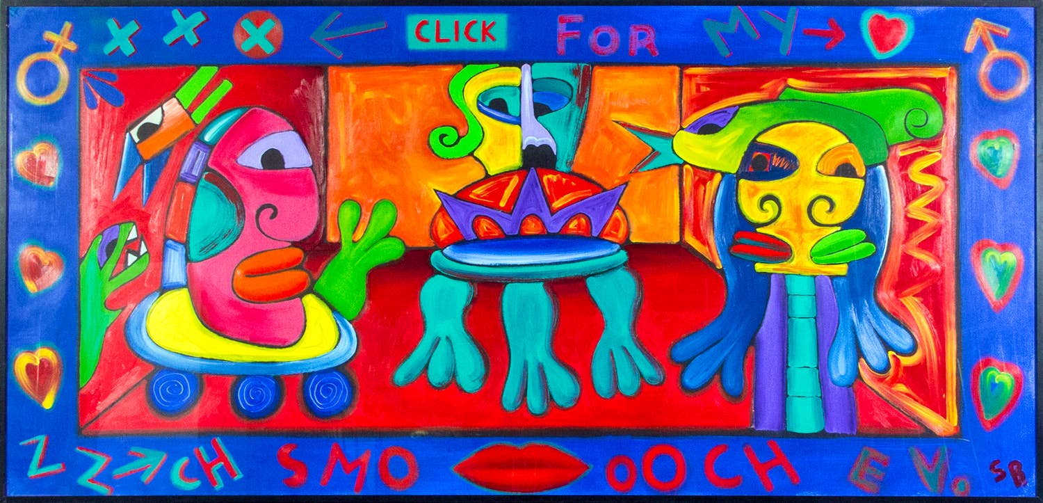 Simon & Bruno - Gemengde techniek op doek, Zonder titel - Ingelijst (Zeer Groot) verkocht voor € 150!