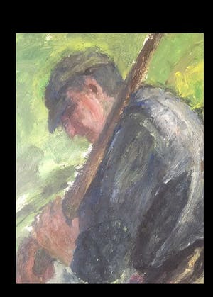 Piet Kloes - punterende boer in polderlandschap kopen? Bied vanaf 1!