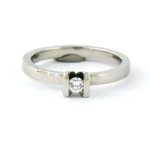 14k witgouden ring bezet met briljant geslepen diamant tot. 0,11ct - F/G - VS/SI verkocht voor € 200!