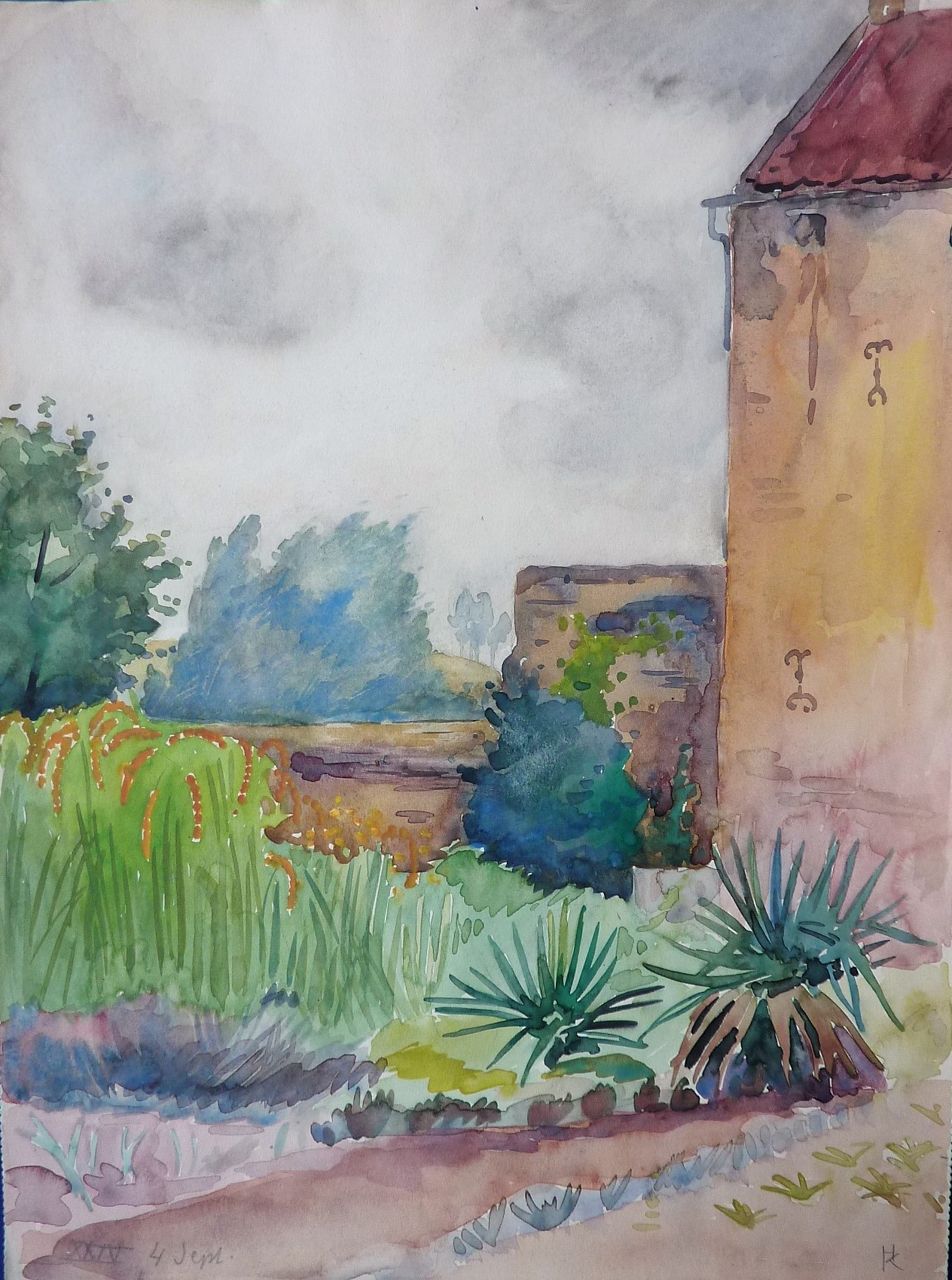 Han Krug - Aquarel "Huize Wendelen Canne" 1924 verkocht voor € 35!