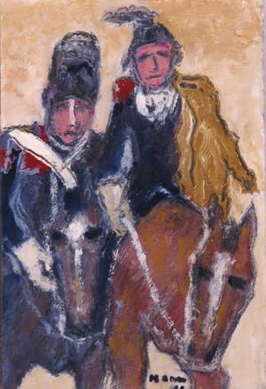 Pieter Haan - Acryl op board, Lot van twee werken met figuren - Ingelijst kopen? Bied vanaf 1!