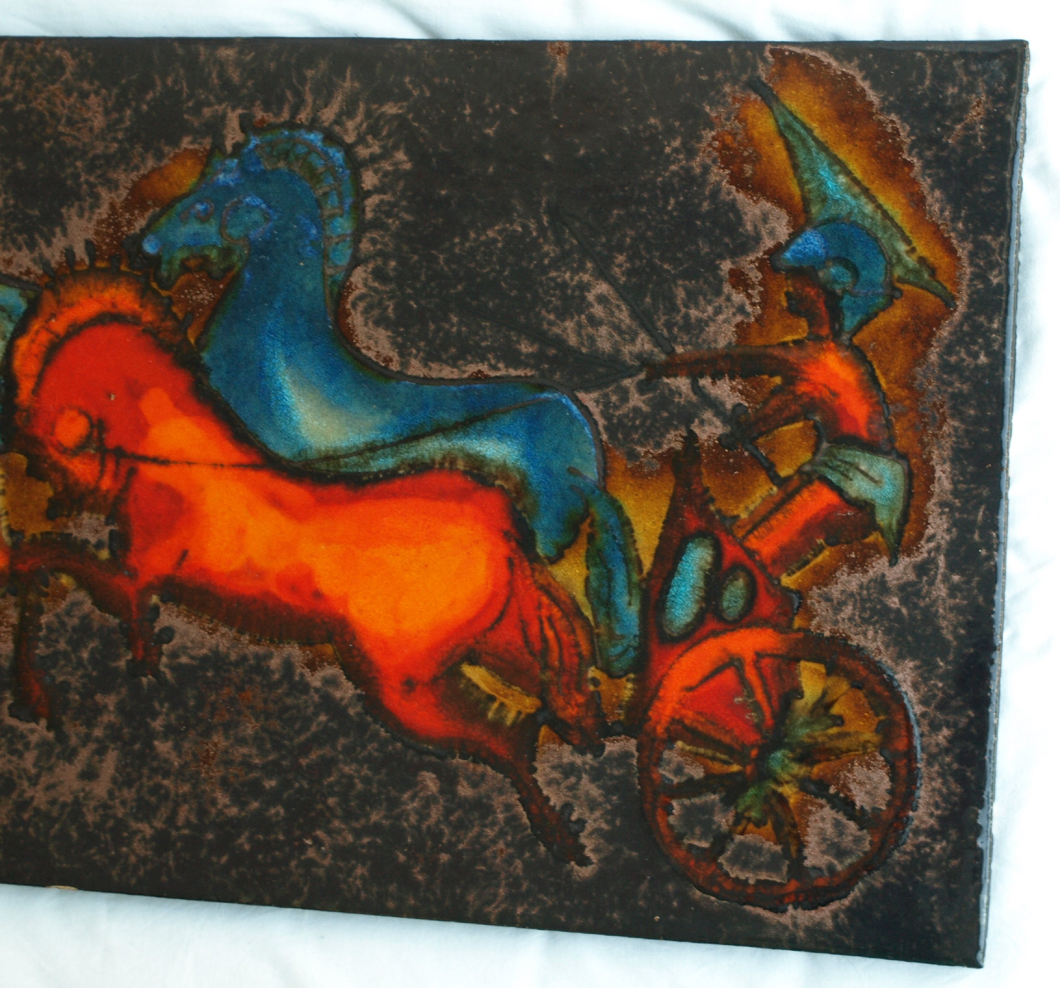 Ruscha - Keramiek, wandtegel – Paarden - gesigneerd 34,5 x 58,5 cm - ca 1970 kopen? Bied vanaf 1!