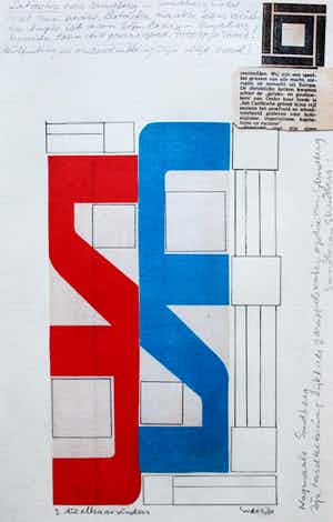 Siep van den Berg - collage/tekening: 2 die elkaar vinden - 1984 (Gesigneerd!) verkocht voor € 95!