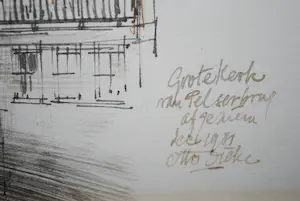 Otto Dicke - Dordrecht, Voorstraatshaven met Grote kerk - klasse tekening [1981] kopen? Bied vanaf 135!