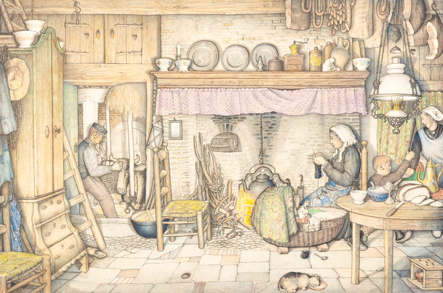 Jan Strube - Boeren interieur omstreeks 1900 Noord-Brabant, Nederland kopen? Bied vanaf 75!