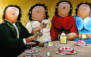 Theo Broeren - Acryl op doek, Theeleuten (Zeer Groot) verkocht voor € 1!