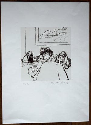 Kurt Lob - litho - Vergaderen onder een schilderij kopen? Bied vanaf 60!