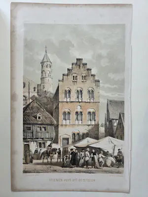 Cornelis Springer - Vijf stadsgezichten / gebouwen kopen? Bied vanaf 20!