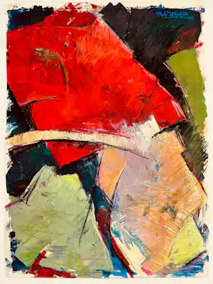 Rob van der Galiën - compositie in rood verkocht voor € 55!