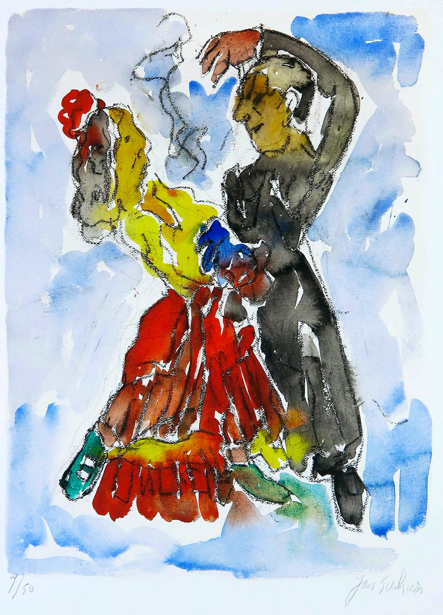 Jan Sierhuis - Giclée, Dansend paar kopen? Bied vanaf 35!