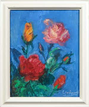 Piet van Wijngaerdt - Olieverf op doek, Stilleven met Rozen verkocht voor € 100!