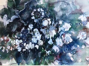 Betty van Beurden - Vrolijk bloemstilleven in hoofdzakelijk blauwe tinten kopen? Bied vanaf 40!