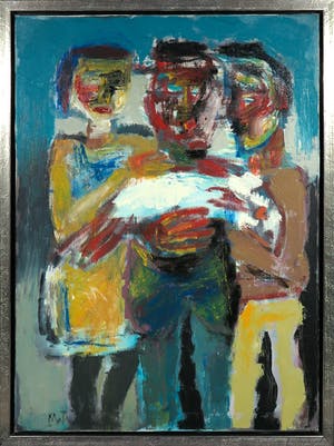 Martin van Wordragen - Olieverf op doek, Vissers met karper - Ingelijst (Groot) kopen? Bied vanaf 1!